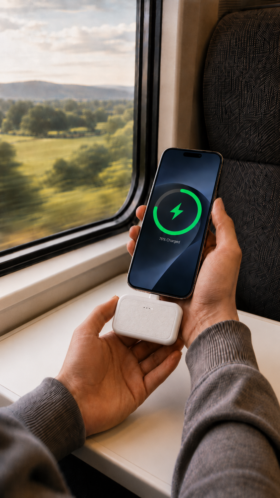 Mini powerbank ładujący telefon w samolocie